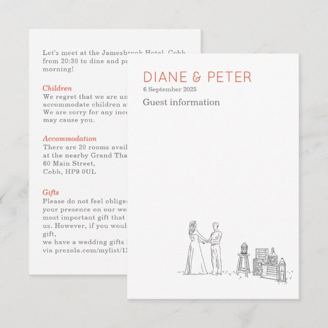 Garden Picnic Minimalist Black and White Wedding  Enclosure Card (Front/Back)