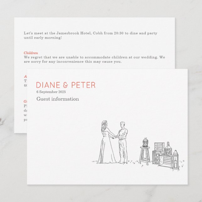 Garden Picnic Minimalist Black and White Wedding Enclosure Card (Front/Back)