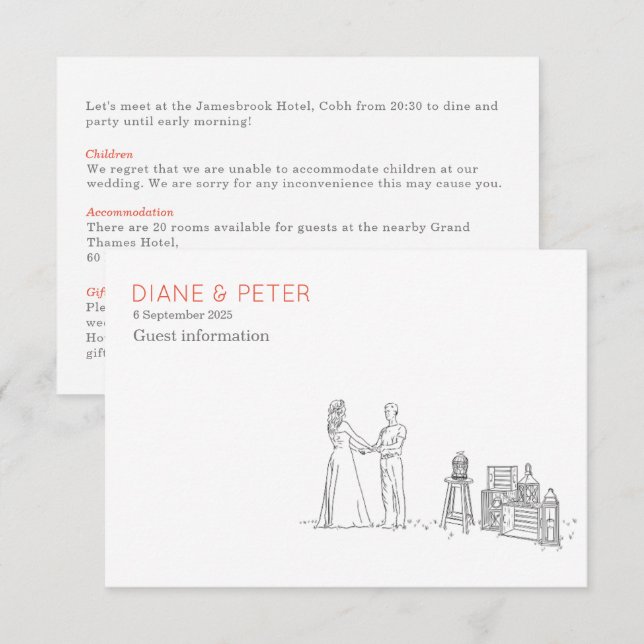 Garden Picnic Minimalist Black and White Wedding Enclosure Card (Front/Back)