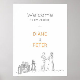 Garden Picnic Minimalist Black and White Wedding Poster