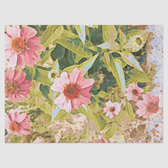 Garden Pink Coneflowers on Green Leaves Art Tissue Paper (Front)