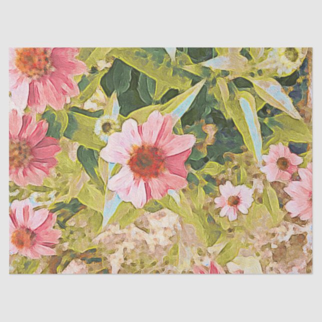 Garden Pink Coneflowers on Green Leaves Art Tissue Tissue Paper (Front)