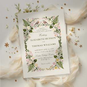 Garden Pink Green Floral Whimsical Gold Wedding