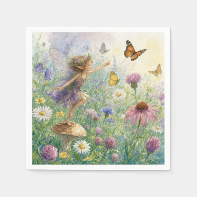 Garden Pixie with Butterflies Napkin (Front)
