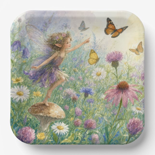 Garden Pixie with Butterflies Paper Plate (Front)