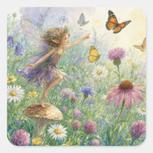 Garden Pixie with Butterflies Square Sticker