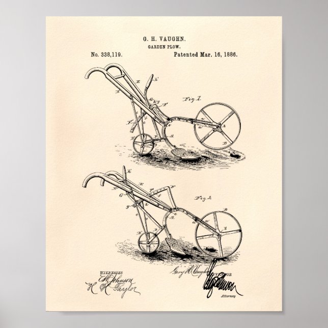 Garden Plough 1886 Patent Art Old Peper Poster (Front)
