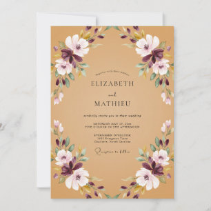 Garden Plum Ochre Petal Wedding Invitation