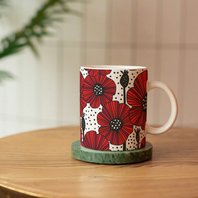 Garden Poppies and Seed Heads Speciality Mug (Bright Red Poppies Mug)
