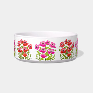 Garden Poppy Flowers Cat Bowl