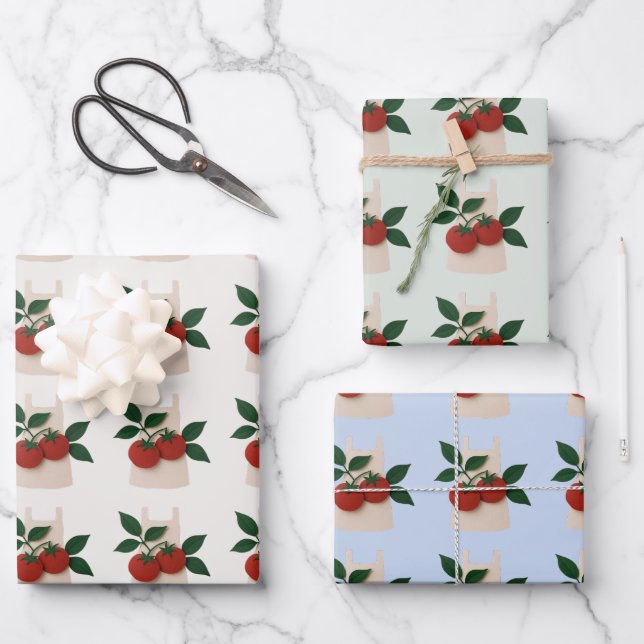 Garden Produce Wrapping Paper | Aprons & Tomatoes (Front)