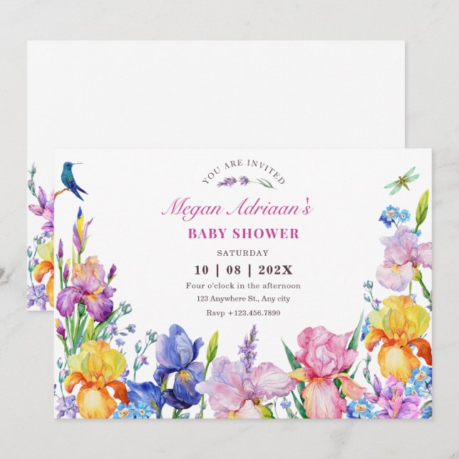 Garden Purple Flower bloom baby shower Invitation (Front/Back)