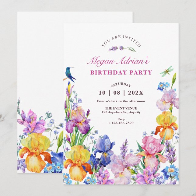 Garden Purple Flower bloom birthday Invitation (Front/Back)