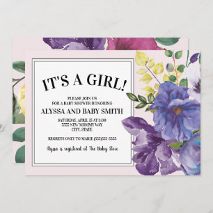 Garden Purple Yellow Pink Floral Girl Baby Shower Invitation