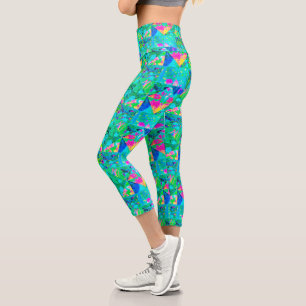Garden Quilt Painting with Hydrangea and Blues Capri Leggings