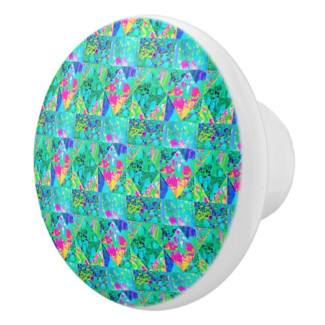 Garden Quilt Painting with Hydrangea and Blues Ceramic Knob (Right)