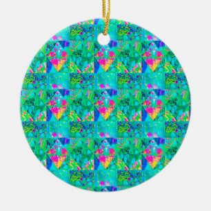 Garden Quilt Painting with Hydrangea and Blues Ceramic Ornament