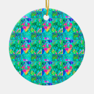 Garden Quilt Painting with Hydrangea and Blues Ceramic Ornament