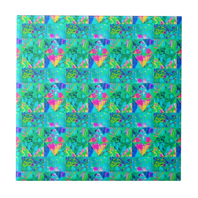 Garden Quilt Painting with Hydrangea and Blues Ceramic Tile (Front)