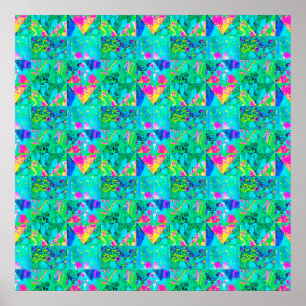 Garden Quilt Painting with Hydrangea and Blues Poster