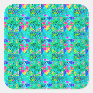 Garden Quilt Painting with Hydrangea and Blues Square Sticker