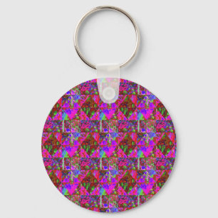 Garden Quilt Painting with Lime Green Hydrangea Key Ring