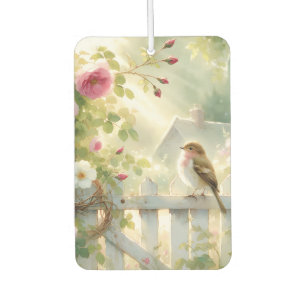 Garden Rose Bird Watercolor Scene Car Air Freshener