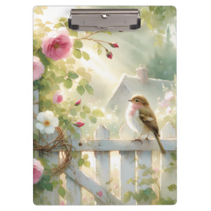 Garden Rose Bird Watercolor Scene Clipboard