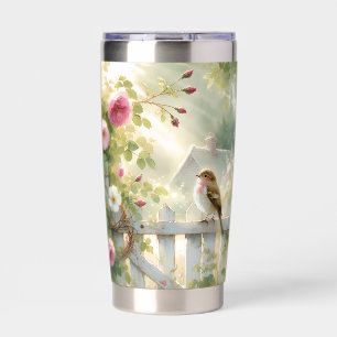 Garden Rose Bird Watercolor Scene Insulated Tumbler