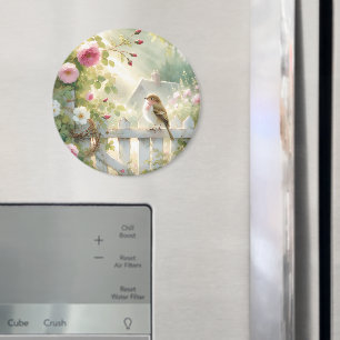 Garden Rose Bird Watercolor Scene Magnet
