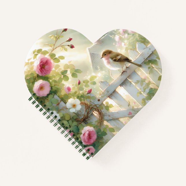 Garden Rose Bird Watercolor Scene Notebook (Front)