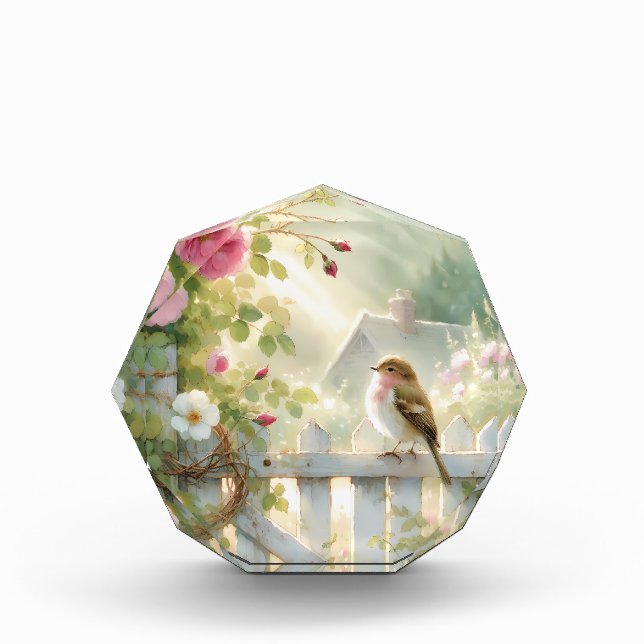 Garden Rose Bird Watercolor Scene Photo Block (Front)
