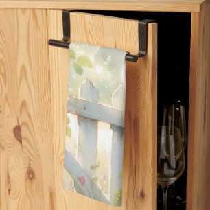 Garden Rose Bird Watercolor Scene Tea Towel