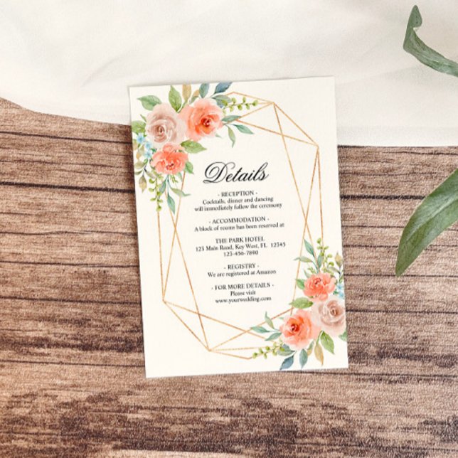 Garden Rose & Gold Frame Wedding Details Enclosure Card (Creator Uploaded)