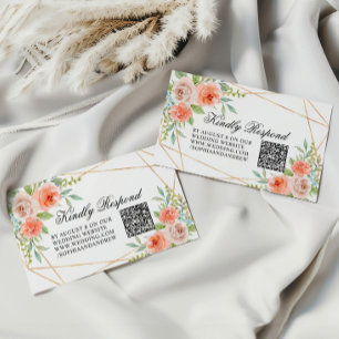 Garden Rose & Gold Frame Wedding QR Code RSVP Enclosure Card