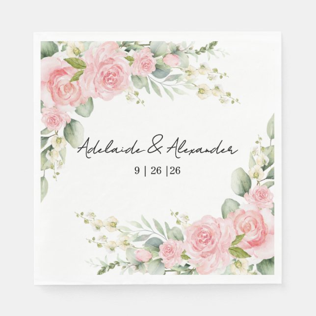 Garden Rose Pink Wedding Reception  Napkin (Front)