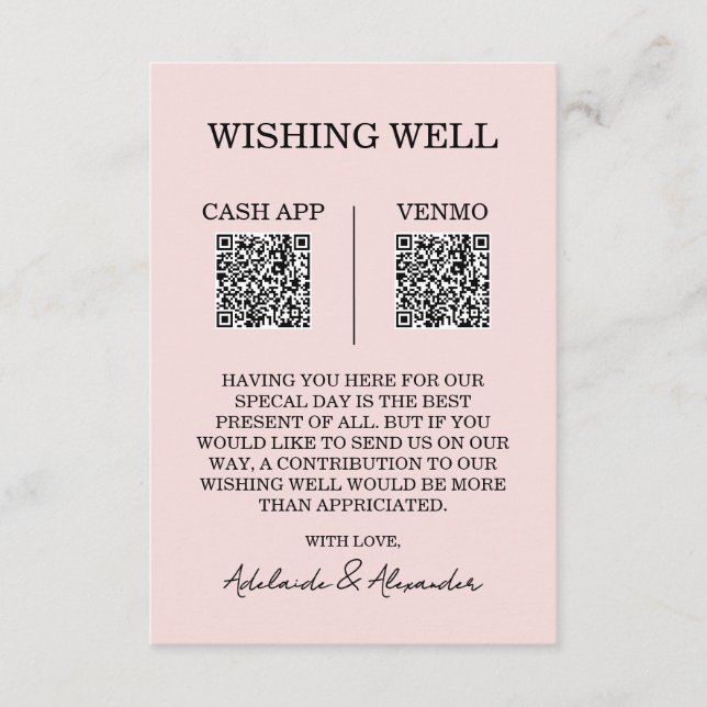 Garden Rose Pink Wedding Wishing Well Enclosure Card (Front)