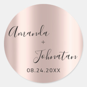 Garden Rose Simply Name Date Black Classic Round Sticker