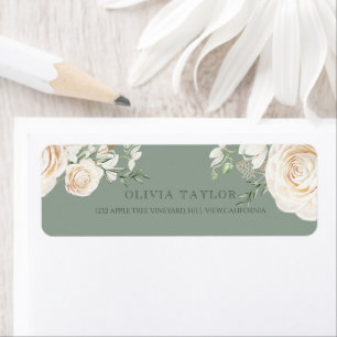 Garden Roses Floral Sage Green Wedding  Return Address Label