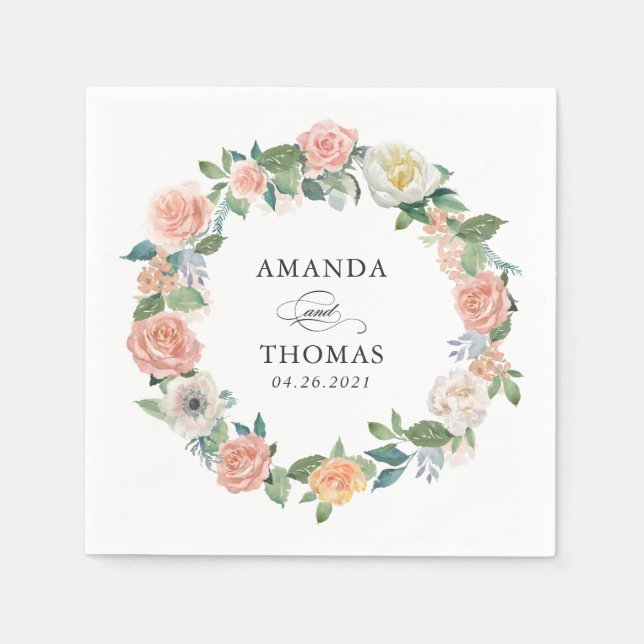 Garden Roses Floral Wedding Napkins (Front)