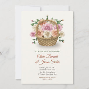 Garden Roses in a Woven Basket Wedding Invite
