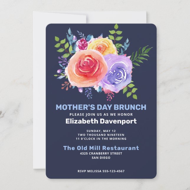 Garden Roses in Watercolor Mother's Day Brunch Invitation (Front)
