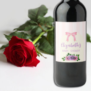 Garden Roses Pink Baby Shower Wine Label