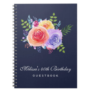 Garden Roses Watercolor Flowers Birthday Guestbook Notebook