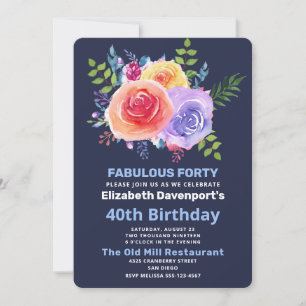 Garden Roses Watercolor Flowers Birthday Invitation