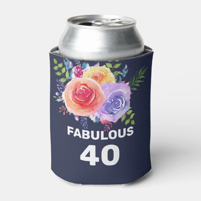 Garden Roses Watercolor Flowers Fabulous 40 Can Cooler (Can Front)