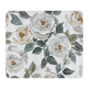 Garden Roses   White Watercolor Floral Vintage Cutting Board