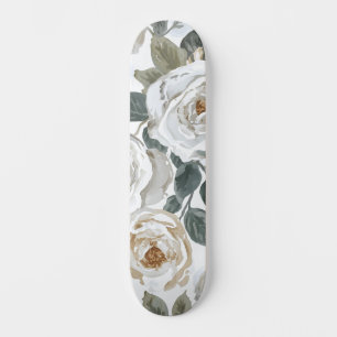 Garden Roses   White Watercolor Floral Vintage Skateboard