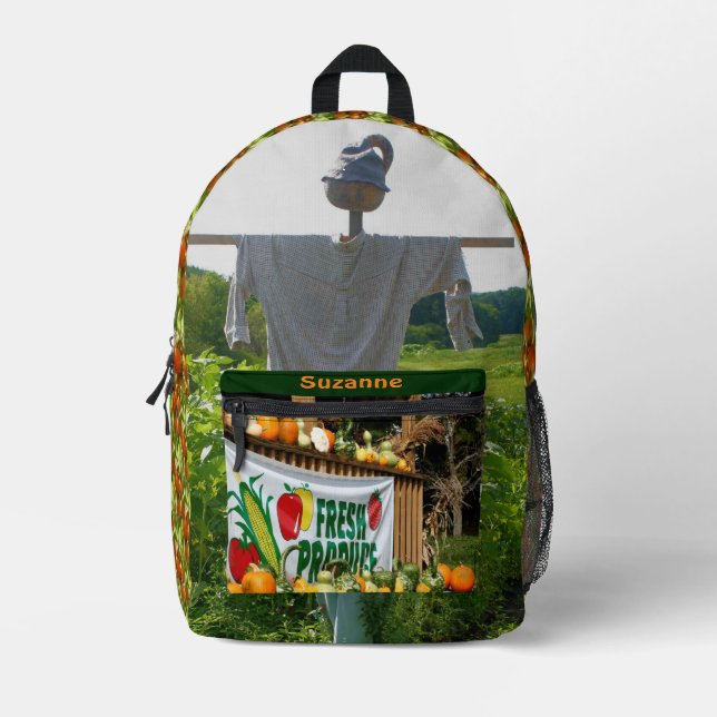 Garden Scarecrow Country Produce Personalised  Printed Backpack (Front)