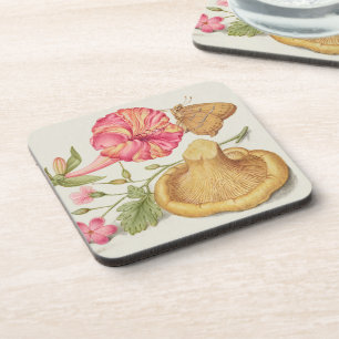 Garden Scene with Flowers, Butterfly and Mushroom Coaster